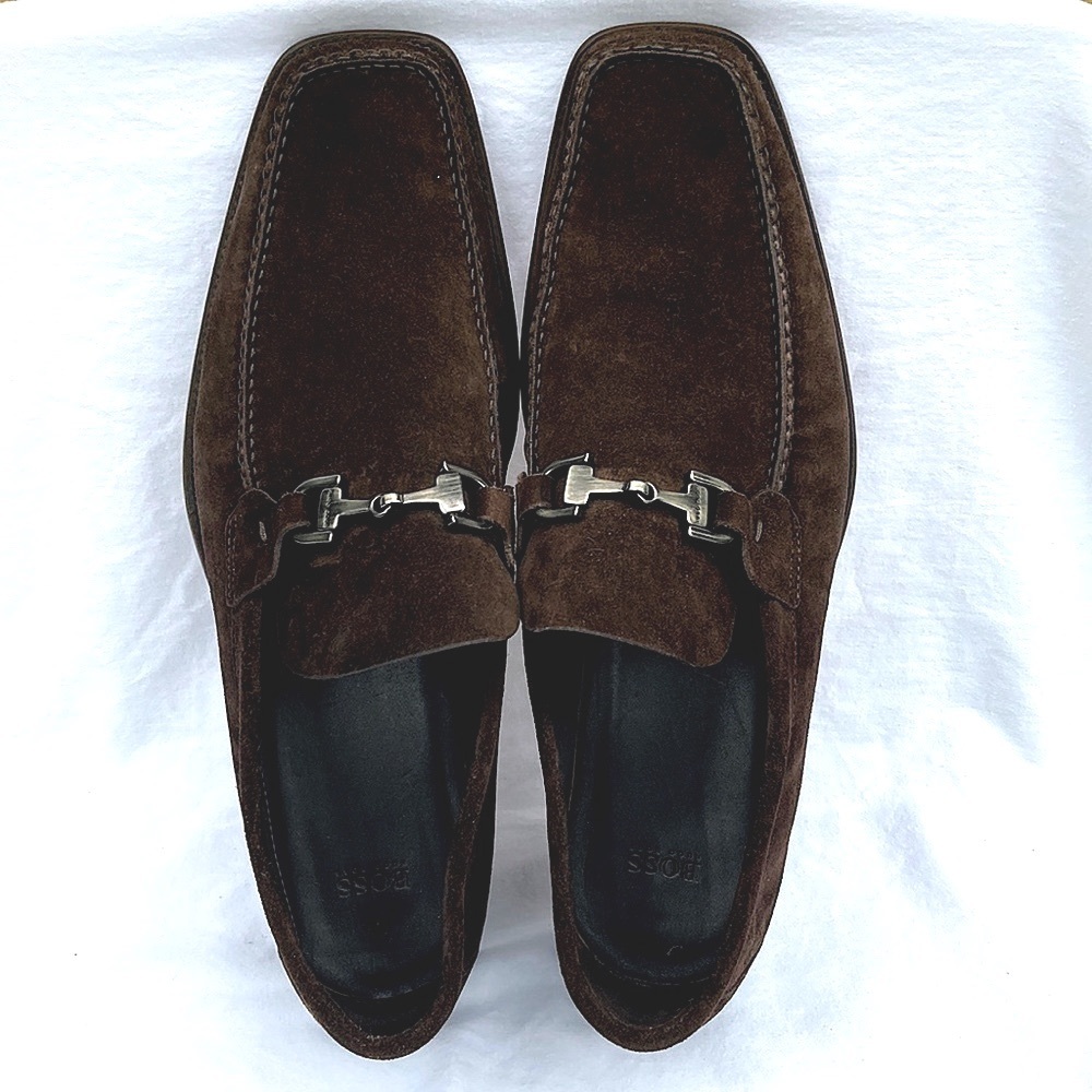 Hugo Boss vintage designer men’s size 11 brown suede leather loafers